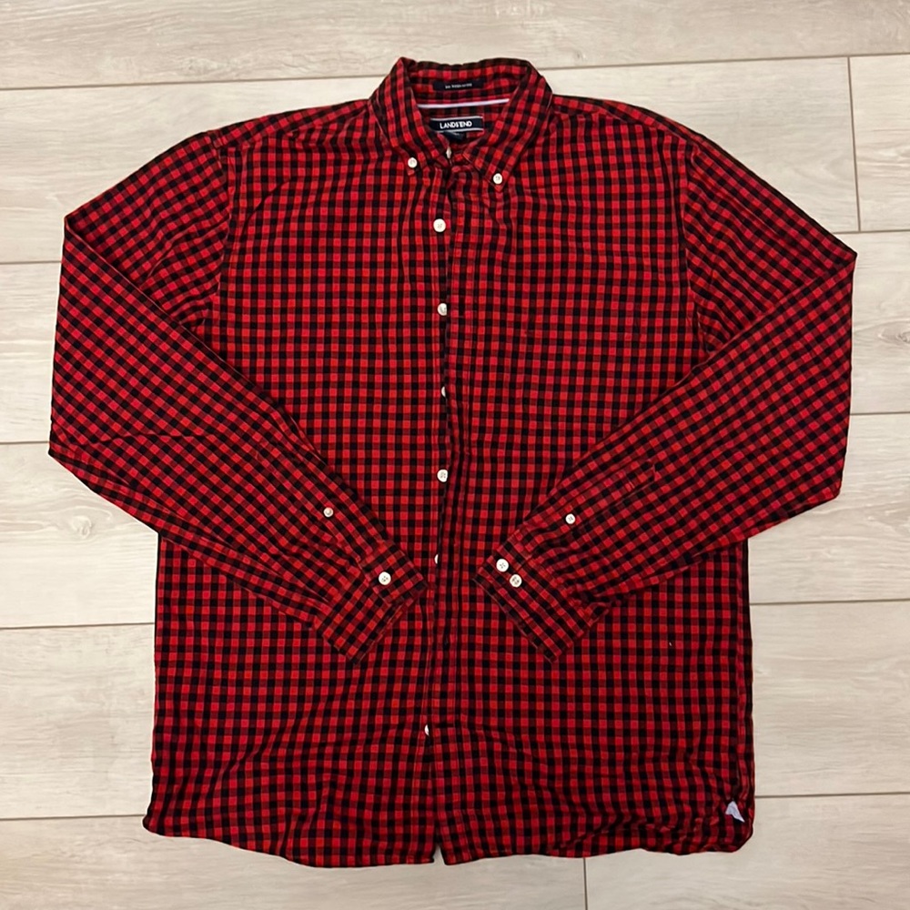 Lands End Mens Plaid Button Up Shirt Size L/T